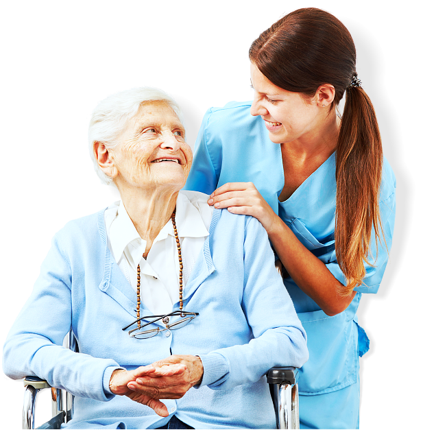 caregiver and senior woman smiling