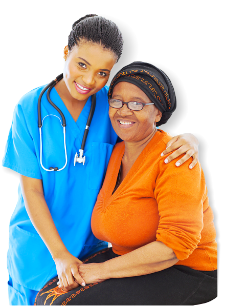 nurse and senior woman smiling